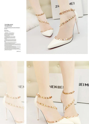 Scarpe tacco alto da donna estive in Europa e America Moda punta a punta bocca superficiale rivetto scava fuori sandali a spillo da discoteca platinumshop