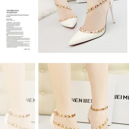 Scarpe tacco alto da donna estive in Europa e America Moda punta a punta bocca superficiale rivetto scava fuori sandali a spillo da discoteca platinumshop