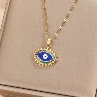 1 pezzo di collana cava con occhio del diavolo con zirconi colorati micro-intarsiati, gioielli eleganti e semplici, regalo per gli amici