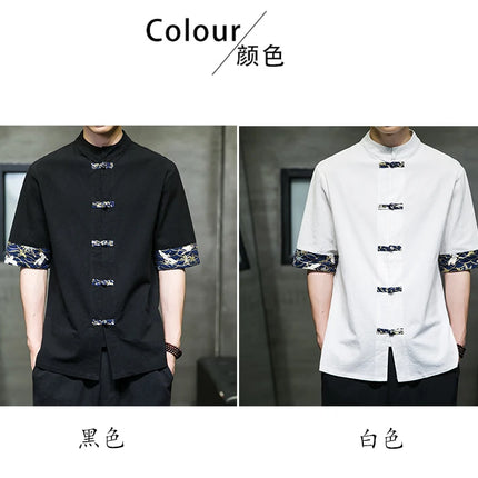 Camicia Kimono giapponese da uomo cinese retrò stampa casual cotone lino cuciture top a maniche corte estate uomo di alta qualità streetwear
