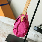 Borsa a Spalla in Tela Fucsia con Arricciature per Donne, Tracolla in Pelle Vachetta, Borsa Sottobraccia Vintage Casual