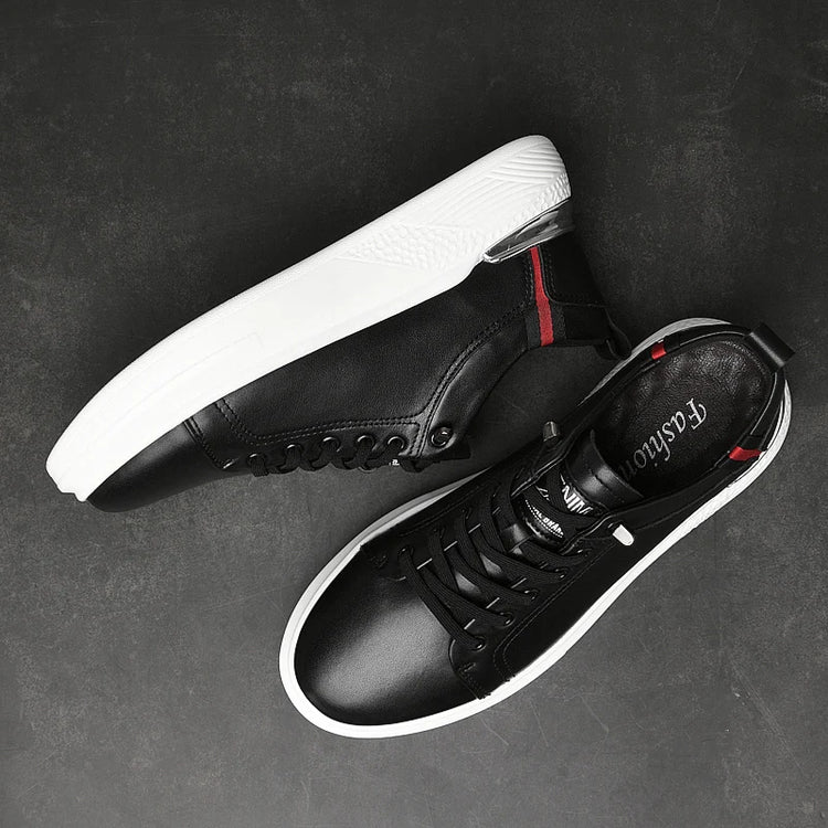 Genuine Leather Men's Height-Enhancing Shoes Men's White Sneakers Men's Elevator Height-Increasing Insoles 6/8 Cm Sports Shoes