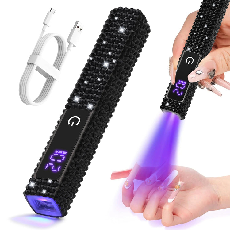 Handheld Mini  UV LED Nail Lamp With Diamonds Portable Nail Dryer Rechargeable 2-Timer Gel Curing Tool for On-the-Go Manicures