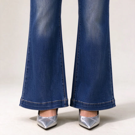 Women's Low Rise Wide Leg Jeans with Gothic Back Embroidery, Y2K Style Vintage Wash Blue Denim, Casual Pants for Urban and Evening Outfits,Fx-5444