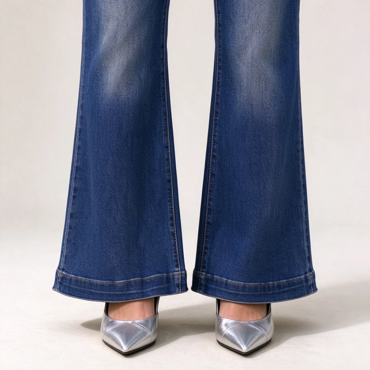 Women's Low Rise Wide Leg Jeans with Gothic Back Embroidery, Y2K Style Vintage Wash Blue Denim, Casual Pants for Urban and Evening Outfits,Fx-5444