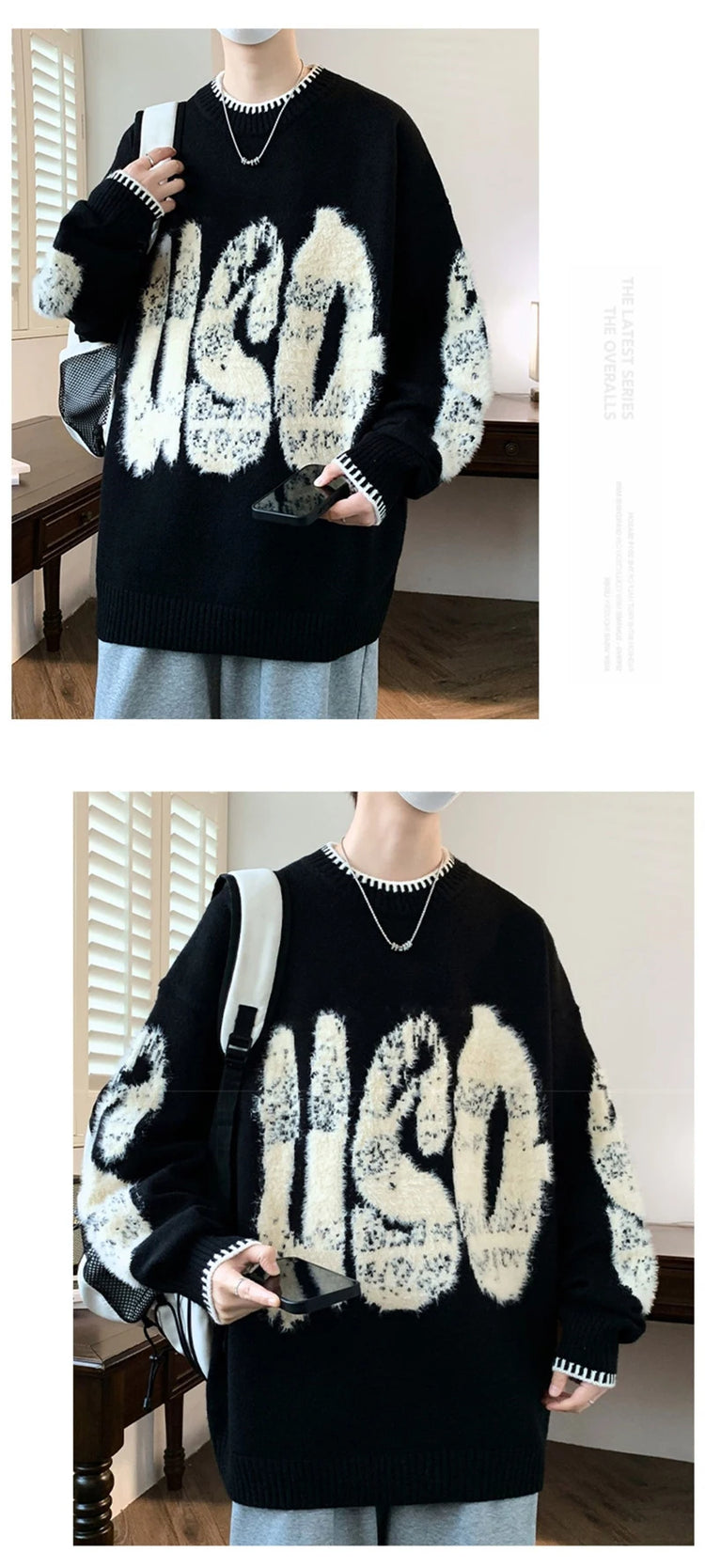 2025 New Letter Jacquard O-Neck Knitwear Men's American Fashion Retro Knitted Sweater Autumn Hip Hop Long Sleeve Y2K Pullovers