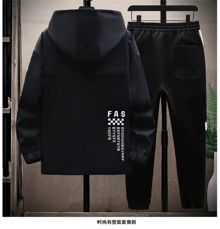 Autumn Men Tracksuit Casual Spring Sportswear Hooded patchwork Jackets Pants 2 Piece Sets Hip Hop Running Sports Suit