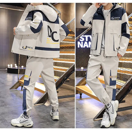 Men's Casual Sports Sets Spring Autumn Tracksuit Jogging Set Patchwork flight Hooded jacket pants two Piece