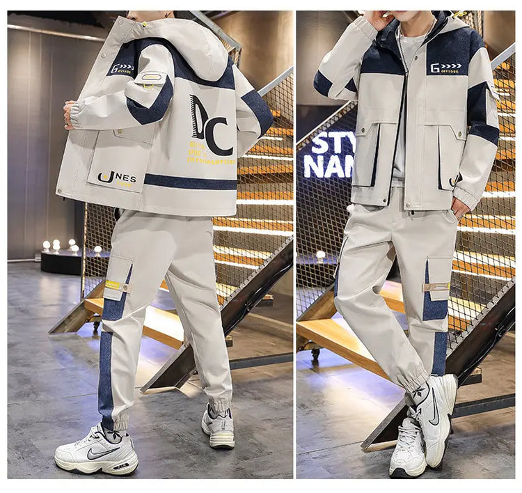 Men's Casual Sports Sets Spring Autumn Tracksuit Jogging Set Patchwork flight Hooded jacket pants two Piece