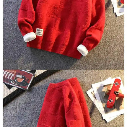 Warm Knit Sweater Autumn Winter Brand Clothing Mens Women Knitting Sweater Loose Fashion Plaid Male Long Sleeve Knitted Pullover
