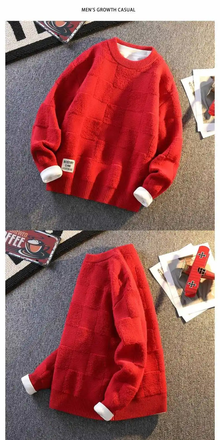 Warm Knit Sweater Autumn Winter Brand Clothing Mens Women Knitting Sweater Loose Fashion Plaid Male Long Sleeve Knitted Pullover