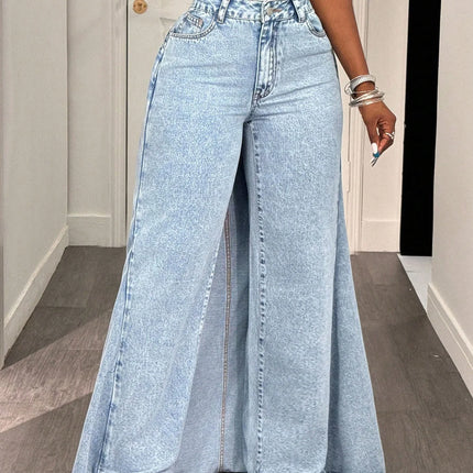 Jeans da Donna a Vita Alta dal Design Casual e Alla Moda