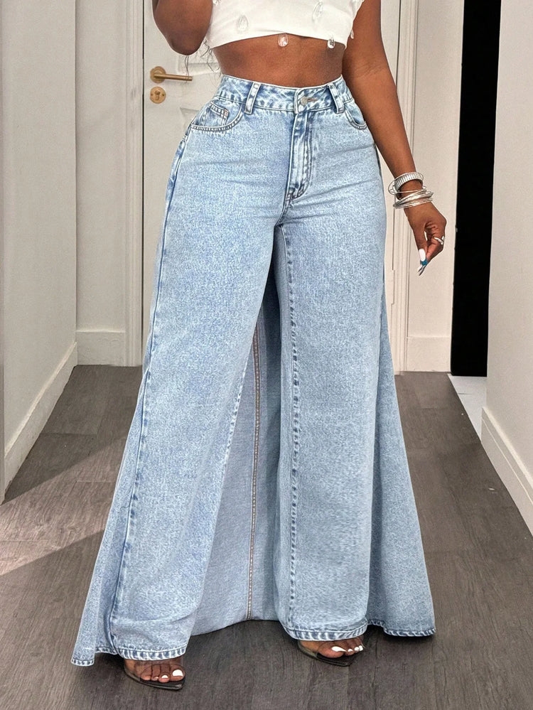 Jeans da Donna a Vita Alta dal Design Casual e Alla Moda
