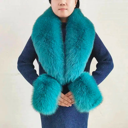Real Fur Collar And Cuffs Set Winter Coat Accessories Women Fluffy Large Fur Shawl Neak Warm Fox Fur Scarf Furry Scarves Female