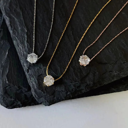 ANENJERY 316L Stainless Steel Zircon Thin Clavicle Chain Necklace for Women Festive Party Jewelry Wholesale PlatiNum