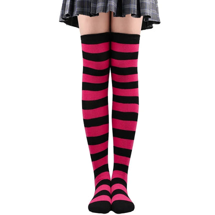 Calze alte alla coscia da donna a righe da donna nere bianche rosa lunghe sopra sopra calzini al ginocchio femboy Cosplay Lolita Harajuku Y2k