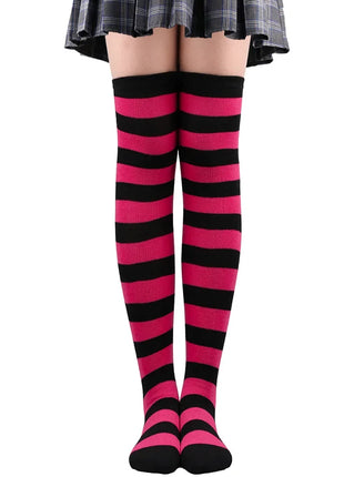 Calze autoreggenti a righe da donna Calze da donna nere bianche rosa lunghe sopra sopra il ginocchio femboy Cosplay Lolita Harajuku Y2k