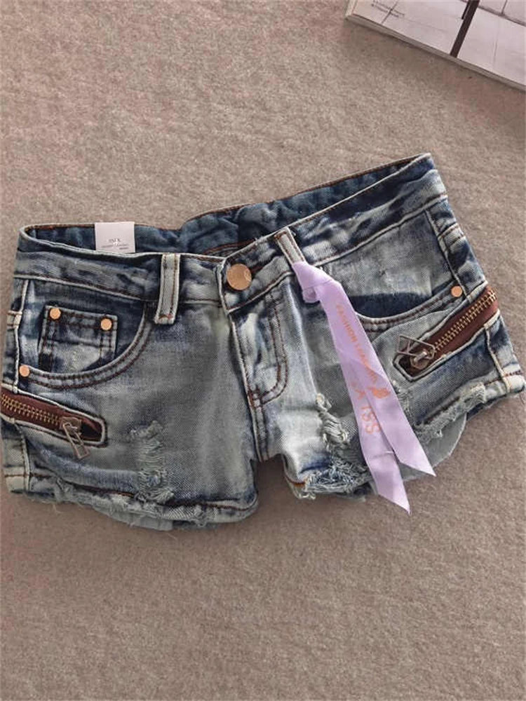 Summer Women Kpop Jean Shorts Abi Y2K 2000s Ripped Denim Hot Pants Grunge Gyaru Japanese American Retro Cyber Punk Harajuku Tide PlatiNum