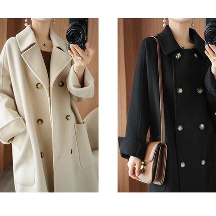 Ladies' 100% Cashmere Thick Double-Sided Extended Coat, Classic, Versatile and Fashionable for Business and Leisure
