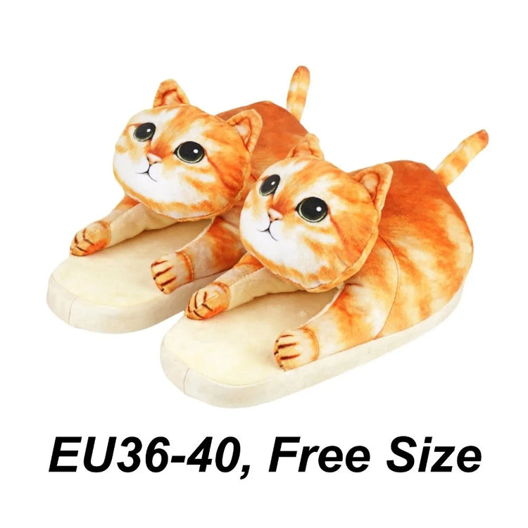Tortoiseshell Cat EVA Cat Hugging Slippers Soft Creative Plush Kitty Slippers Cozy Animal Winter Fluffy Slides Women