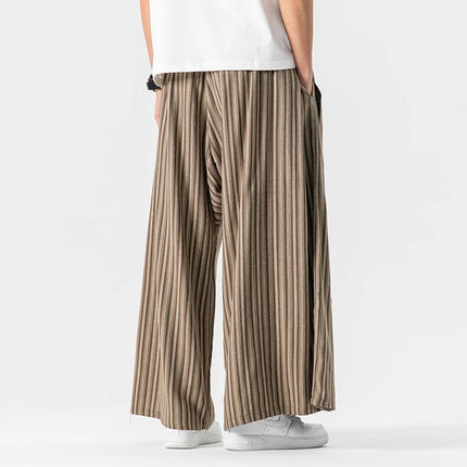 Pantaloni Larghi a Righe da Uomo in Cotone e Lino, Comodi e Traspiranti, Stile Retrò, Moda Casual, Pantaloni Jogger in Stile Nepal