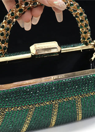 Popular In Nigeria Exquisite Evening Bags With Diamond Design Fashion Handle Clutch Rhinestone Embellished Long Chain Bag PlatiNum
