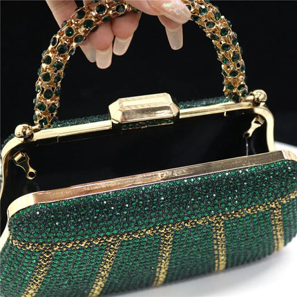 Popular In Nigeria Exquisite Evening Bags With Diamond Design Fashion Handle Clutch Rhinestone Embellished Long Chain Bag PlatiNum