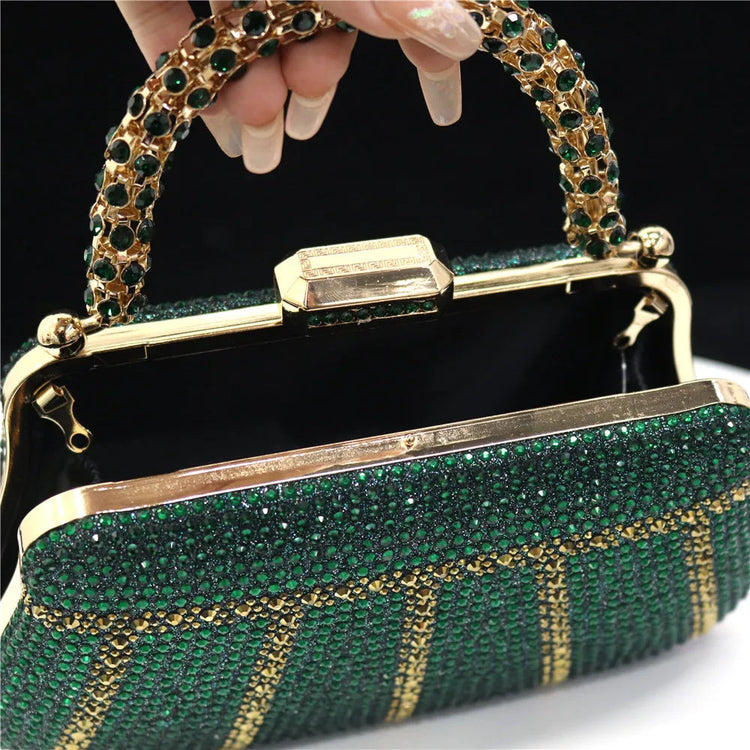 Popular In Nigeria Exquisite Evening Bags With Diamond Design Fashion Handle Clutch Rhinestone Embellished Long Chain Bag PlatiNum