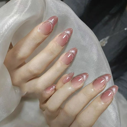 24pcs Pink Flower Almond Press on Nails Kawaii False Nails Wearable Stick-on Nails Fake Nail Uñas Postizas Накладные Ногти 네일팁2028