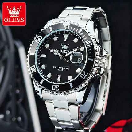 OLEVS Orologi da uomo Trend Luxury Cinturino in acciaio pregiato Grande data Orologio da polso al quarzo di marca originale per uomo Impermeabile luminoso 5885 Nuovo platinumshop