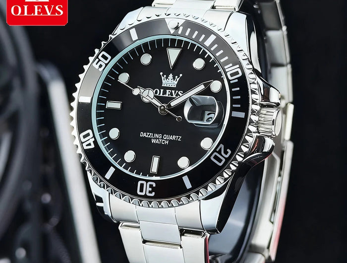 OLEVS Orologi da uomo Trend Luxury Cinturino in acciaio pregiato Grande data Orologio da polso al quarzo di marca originale per uomo Impermeabile luminoso 5885 Nuovo platinumshop