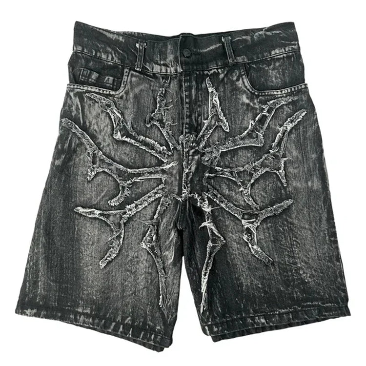 Pantaloncini Larghi Unisex Stile Gotico Retrò Y2K, Jeans Phantom con Ricamo a Ragno, Streetwear Hip Hop