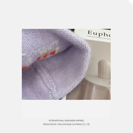 Cute Cartoon Kitten Ear Woolen Cap for Women Warm Cold-proof Autumn Winter Puppy Pattern Knitted Hat Fashion Sweet Crochet hats