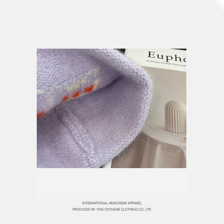 Cute Cartoon Kitten Ear Woolen Cap for Women Warm Cold-proof Autumn Winter Puppy Pattern Knitted Hat Fashion Sweet Crochet hats