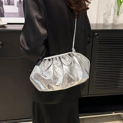 Small Luxury Design Women's Leather Silver Cloud Bag Female Gold Crossbody Bag Ladies Party Clutch Purse Female Handbags PlatiNum