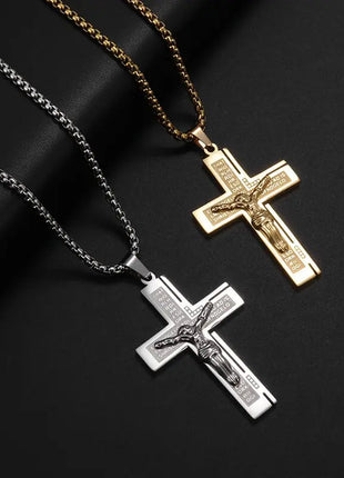 Vintage Christian Ice Crystal Jesus Head Pendant Necklace for Men and Women Cross Catholic Amulet Jewelry PlatiNum