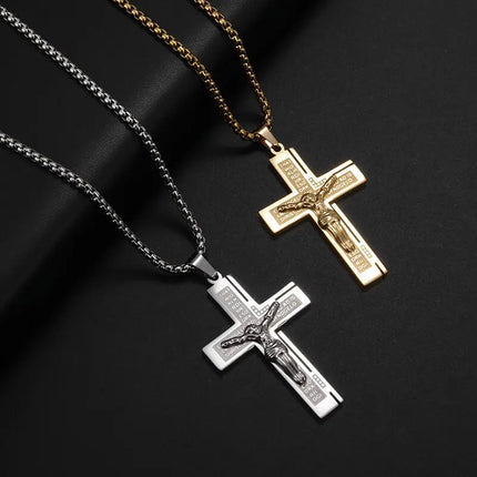 Vintage Christian Ice Crystal Jesus Head Pendant Necklace for Men and Women Cross Catholic Amulet Jewelry PlatiNum