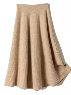 100% Pure Cashmere Over-The-Knee Mid-Length Knitted Skirt for Women, Autumn and Winter, 100% Pure Ca