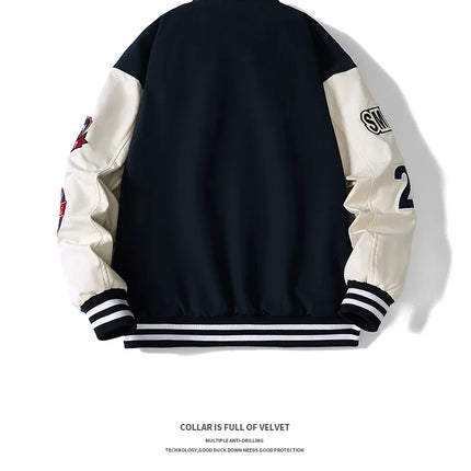 Men Varsity Baseball Bomber Jacket Hip Hop Harajuku Bone Letter Patchwork Leather Jackets Streetwear Women Unisex College Coats