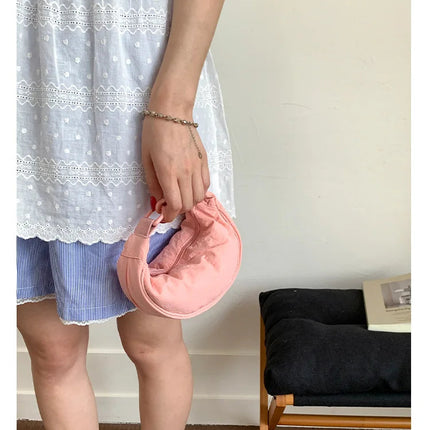 Simple Design Women's Messenger Bag Fashion Ladies Nylon Hobos Small Shoulder Bags Vintage Female Girls Purse Cloth Handbags PlatiNum