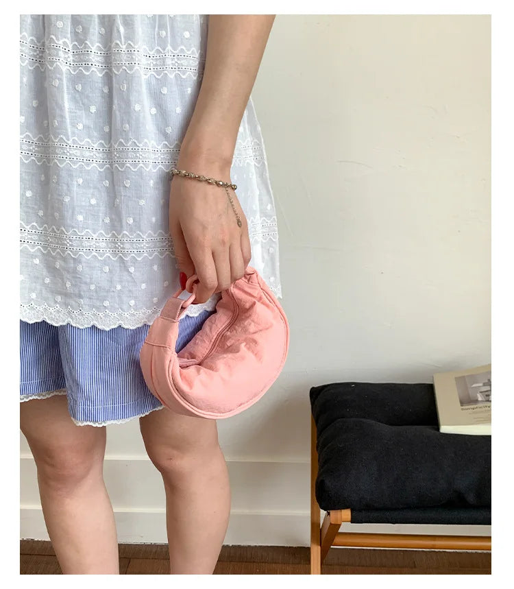 Simple Design Women's Messenger Bag Fashion Ladies Nylon Hobos Small Shoulder Bags Vintage Female Girls Purse Cloth Handbags PlatiNum