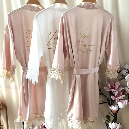 Indumenti da notte estivi personalizzati in pizzo Sposa e damigella d'onore Abito da sposa Abito personalizzato Champagne Kimono Accappatoio in seta Abito da notte in raso