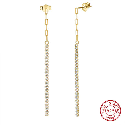 ORSA JEWELS 925 Silver Minimalism Dangle Long Chains Earrings for Women Vintage Cubic Zircon Drop Earings Jewelry Gifts SE111 PlatiNum