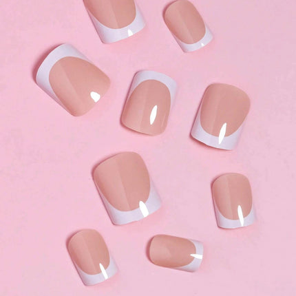 24pcs/set short square fake nails for women cute bride heart white french tips faux ongles y2k press on false nail supplies