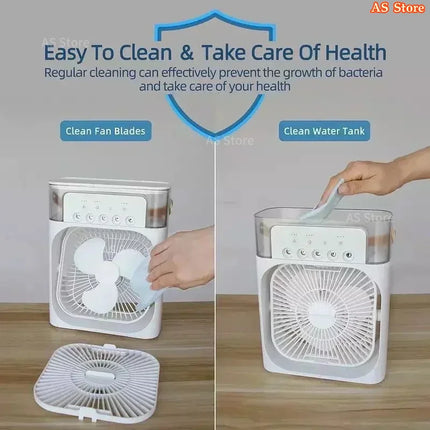 Nuovo Ventilatore 3 in 1 con Condizionatore d'Aria, Mini Raffrescatore Domestico, Luce Notturna LED, Umidificatore Portatile, Ventilatore Regolabile per Ufficio e Casa