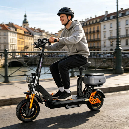 Monopattino Elettrico 1200W, Autonomia 80km, Batteria 48V 20.8Ah, Freni Idraulici, Pieghevole, con Sedile e Vano Portaoggetti, Pneumatici 11"/10"