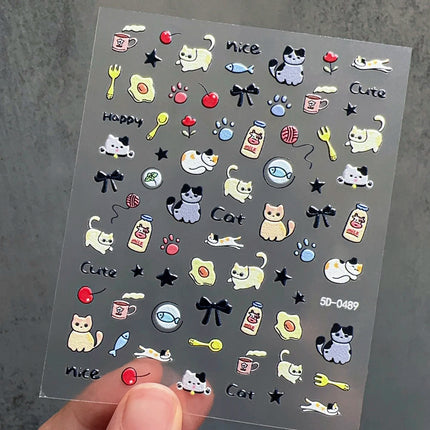 1Pcs 5D Lovely Dog/Cat Nail Art Stickers Cartoon Puppy Kitten Pet Animal Adhesive Nail Decals Y2K Manicure Decorations Sliders &