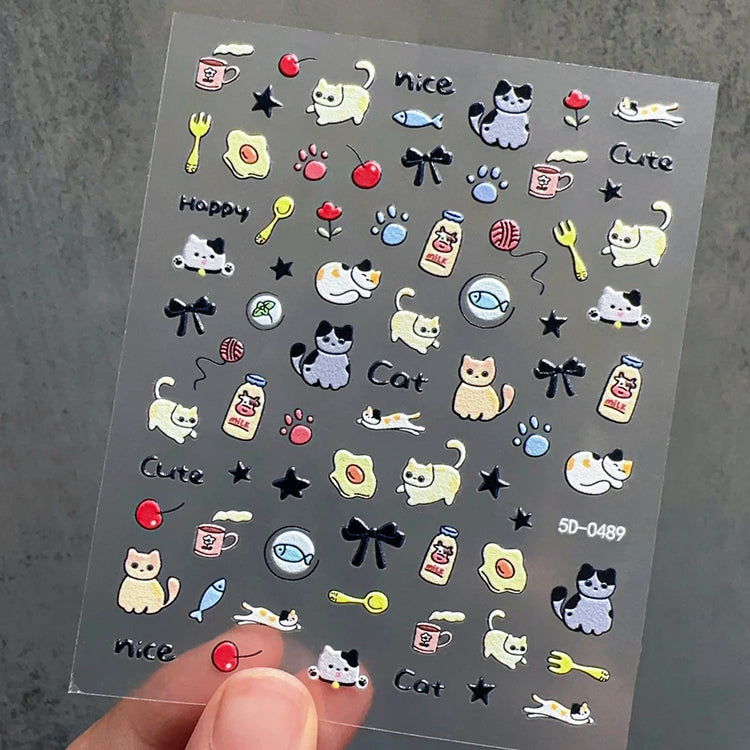1Pcs 5D Lovely Dog/Cat Nail Art Stickers Cartoon Puppy Kitten Pet Animal Adhesive Nail Decals Y2K Manicure Decorations Sliders &