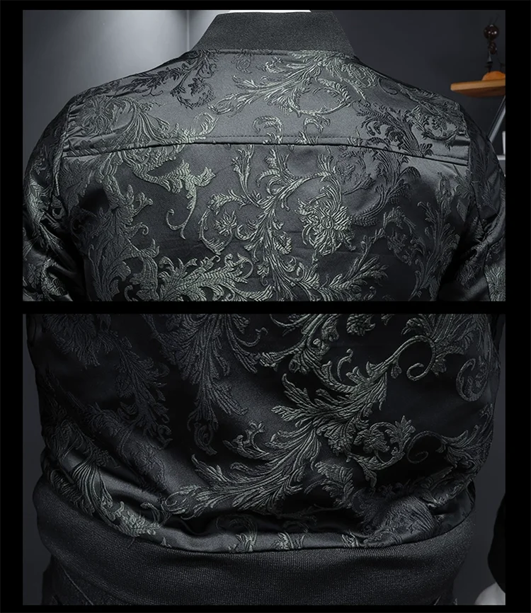 Minglu Autumn Winter Stand Collar Men's Jackets Luxury Pattern Pattern Long Sleeve Business Casual Male Coats Plus Size 5XL