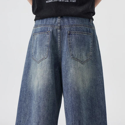 Pantaloncini Seven-Five in denim non elastico da uomo, vestibilità ampia, vestibilità ampia, versatile, stile semplice, casual